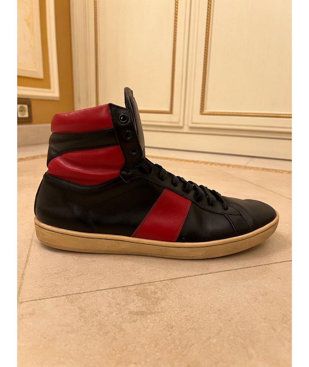 SAINT LAURENT Черные кожаные высокие кроссовки / кеды, фото 7