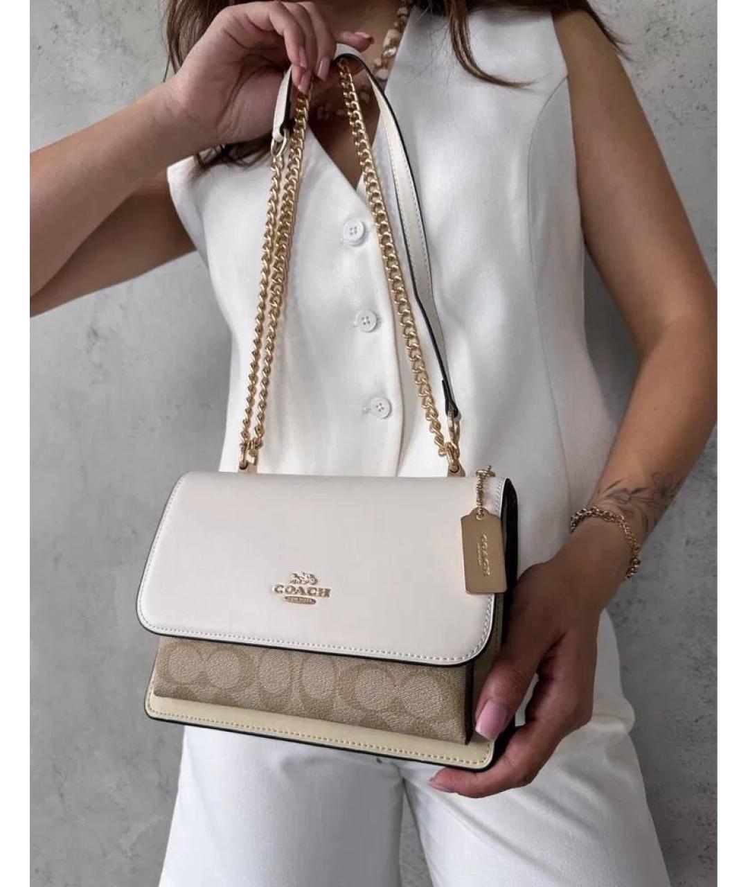 COACH Бежевая сумка через плечо из лакированной кожи, фото 3