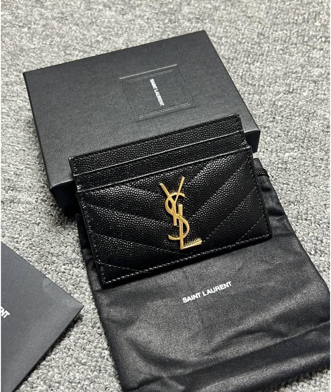 SAINT LAURENT Черный кожаный кардхолдер, фото 3