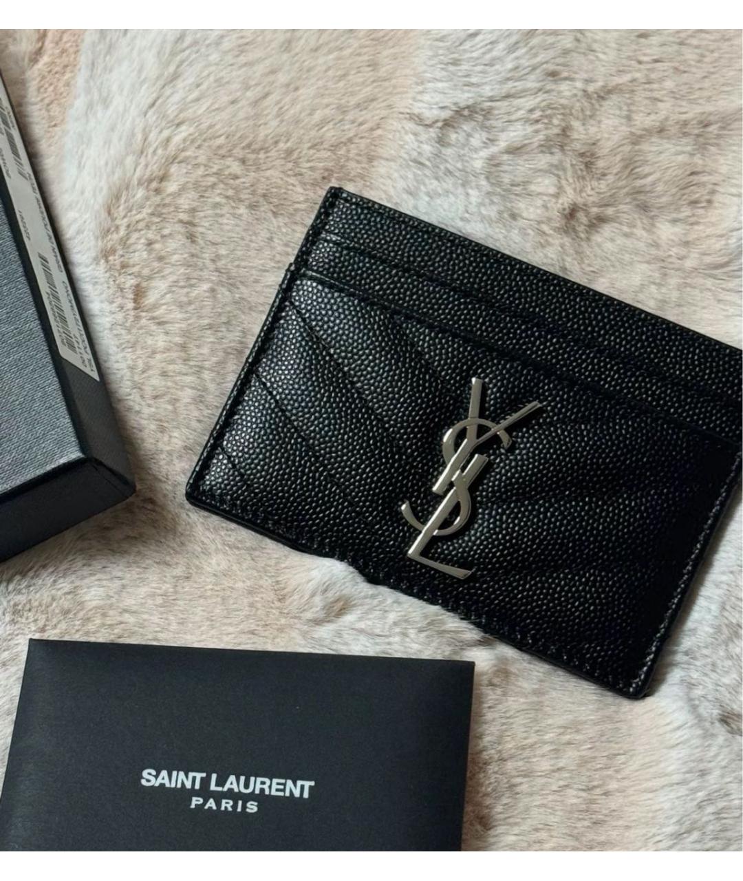 SAINT LAURENT Черный кожаный кардхолдер, фото 3
