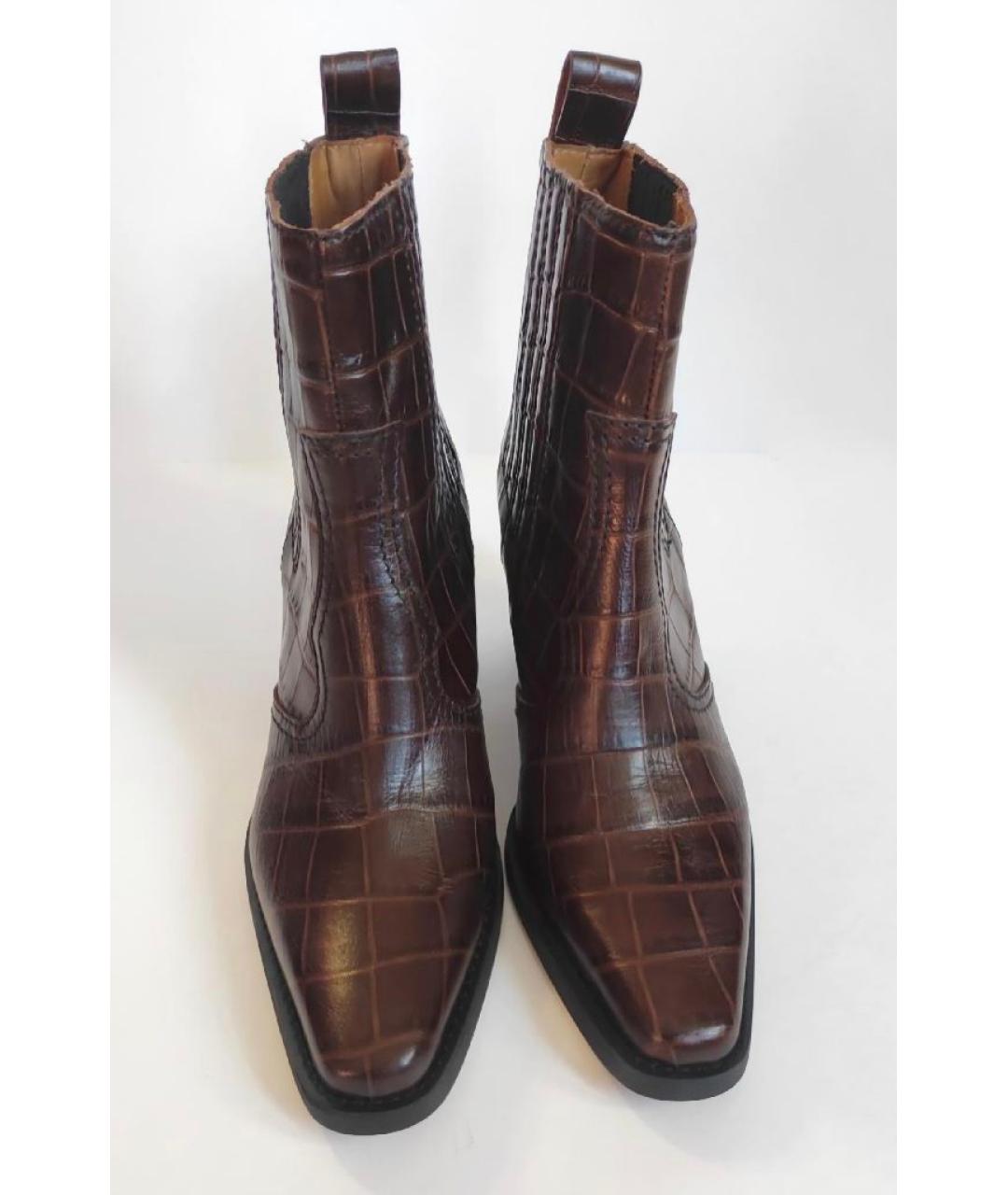 GANNI Коричневые кожаные ботильоны, фото 2