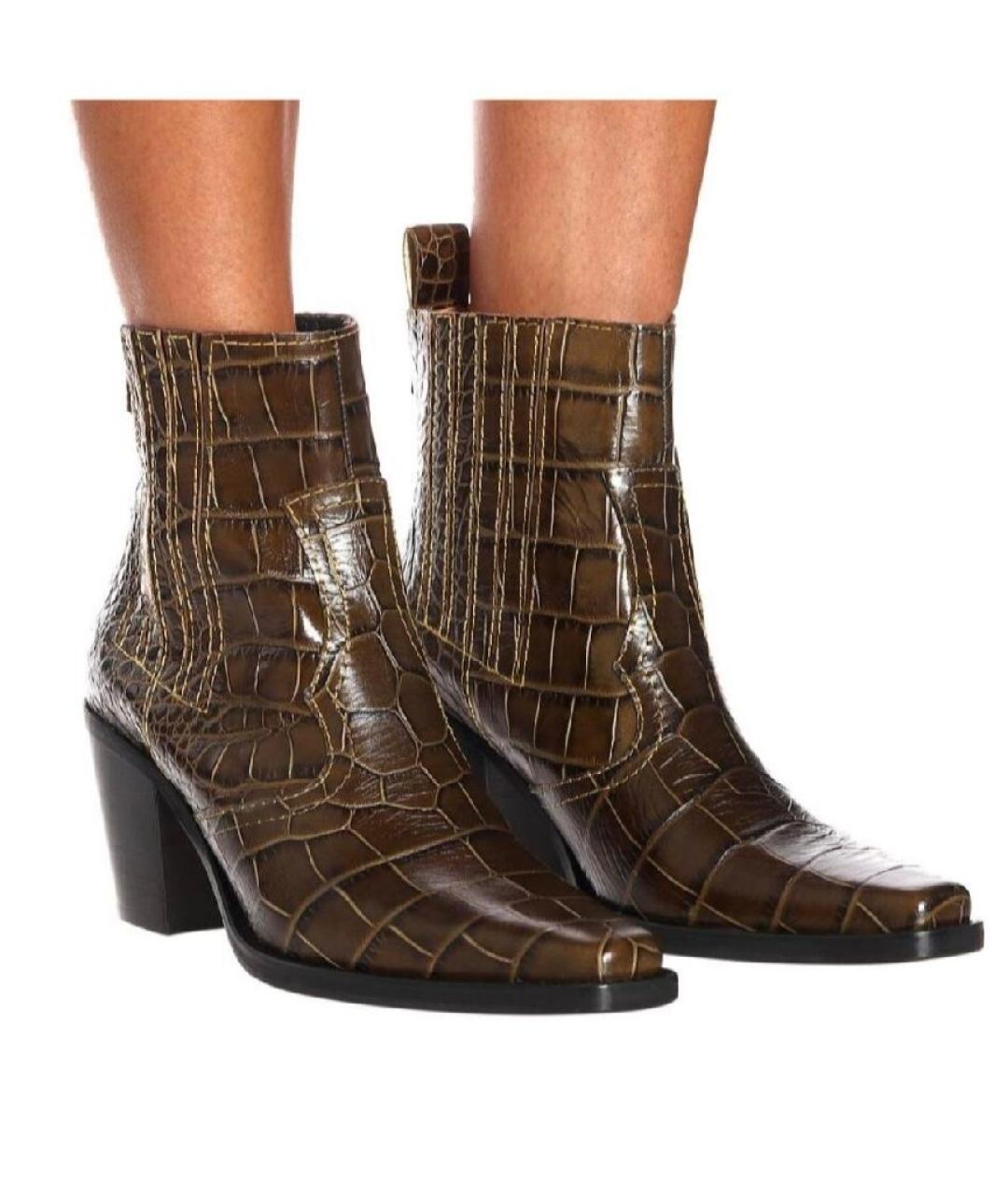 GANNI Коричневые кожаные ботильоны, фото 4