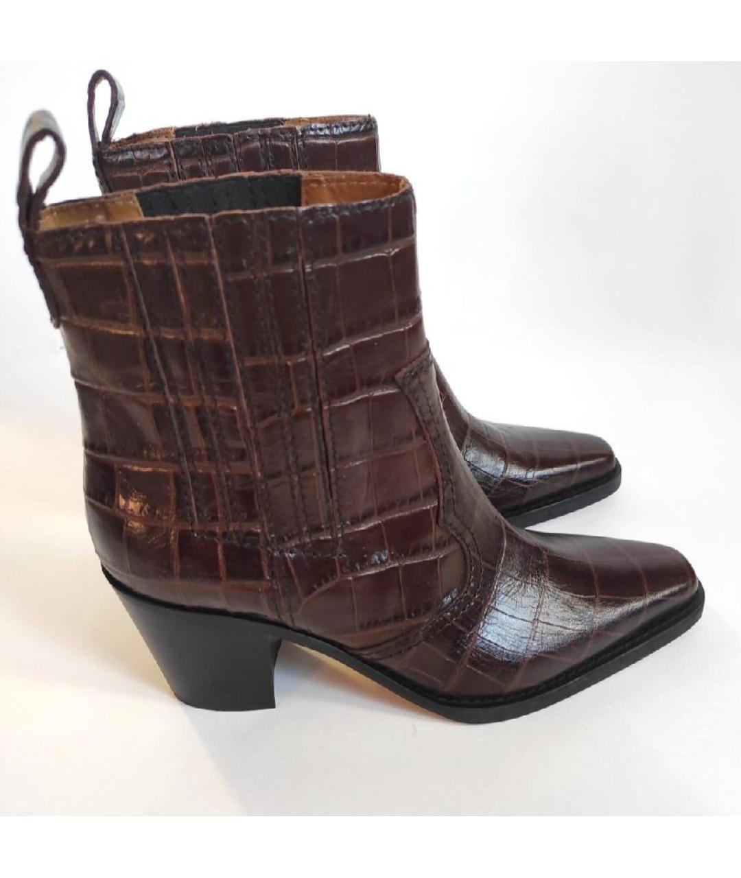 GANNI Коричневые кожаные ботильоны, фото 6