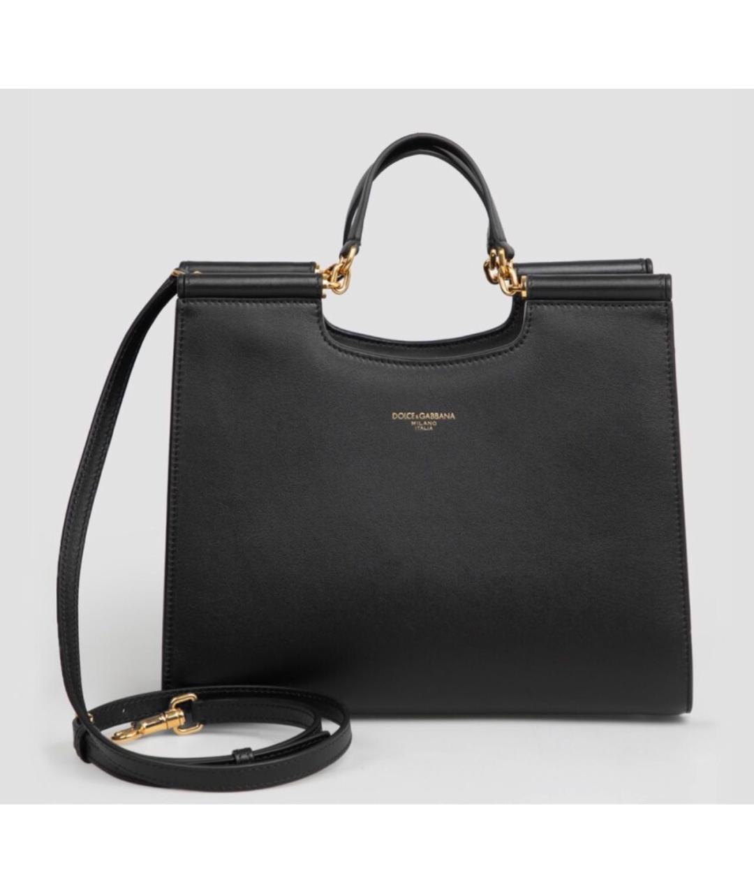 DOLCE&GABBANA Черная кожаная сумка с короткими ручками, фото 4