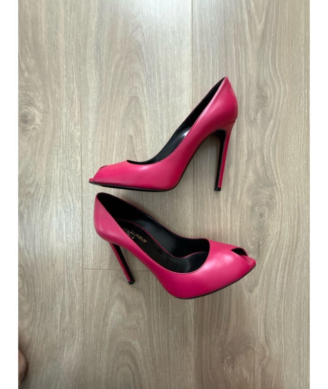 SAINT LAURENT Фуксия кожаные туфли, фото 3