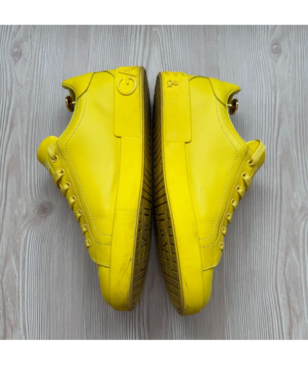 DOLCE&GABBANA Желтые кожаные низкие кроссовки / кеды, фото 9