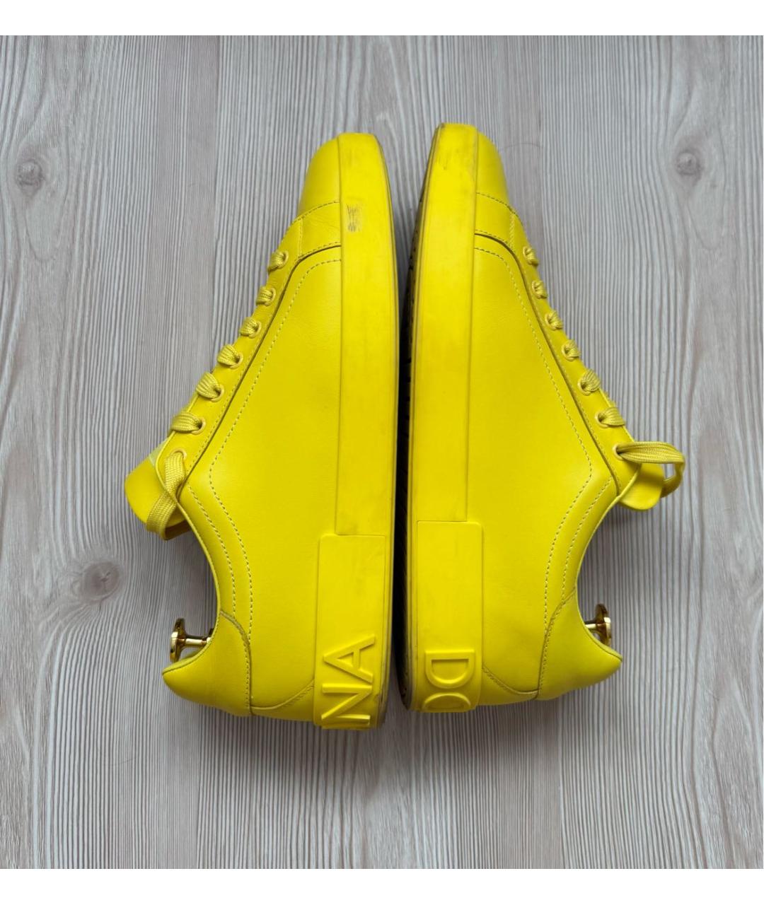 DOLCE&GABBANA Желтые кожаные низкие кроссовки / кеды, фото 4