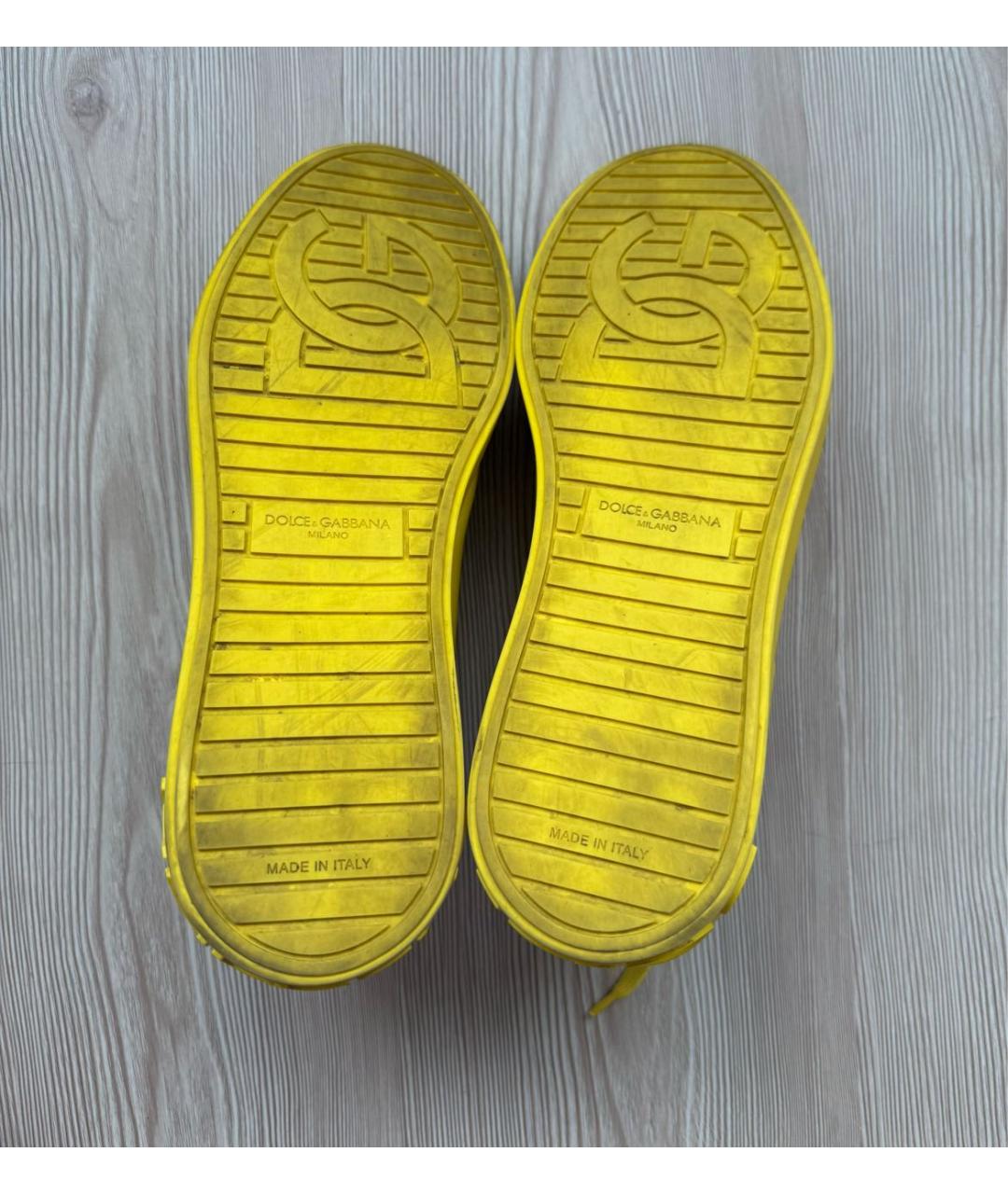 DOLCE&GABBANA Желтые кожаные низкие кроссовки / кеды, фото 6
