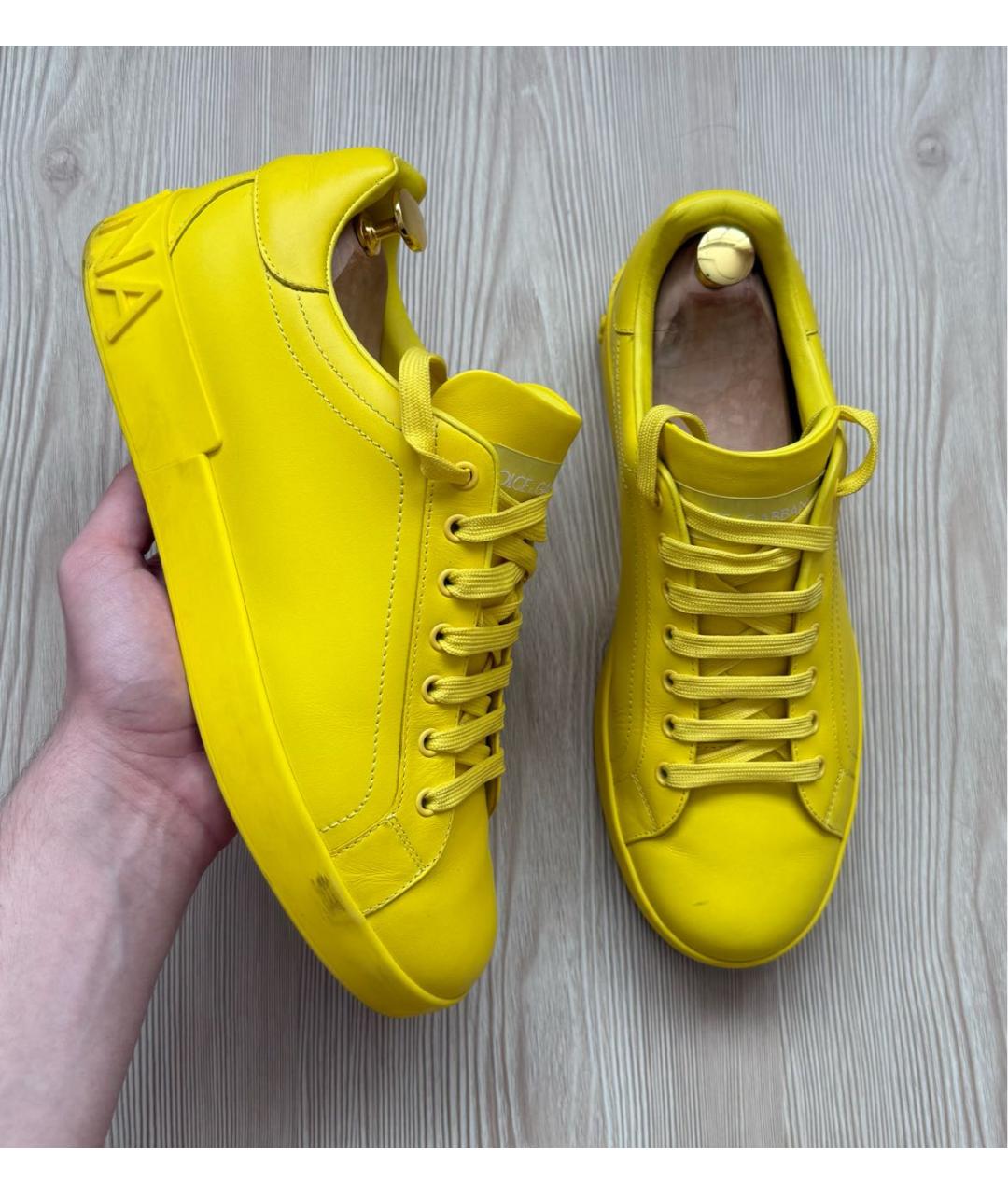 DOLCE&GABBANA Желтые кожаные низкие кроссовки / кеды, фото 2