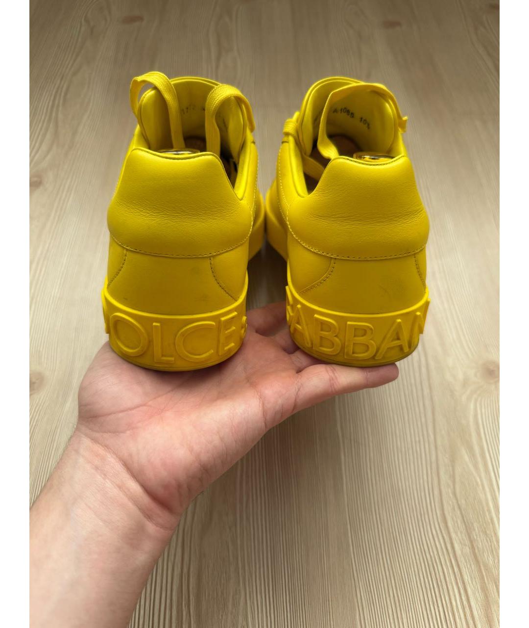 DOLCE&GABBANA Желтые кожаные низкие кроссовки / кеды, фото 5