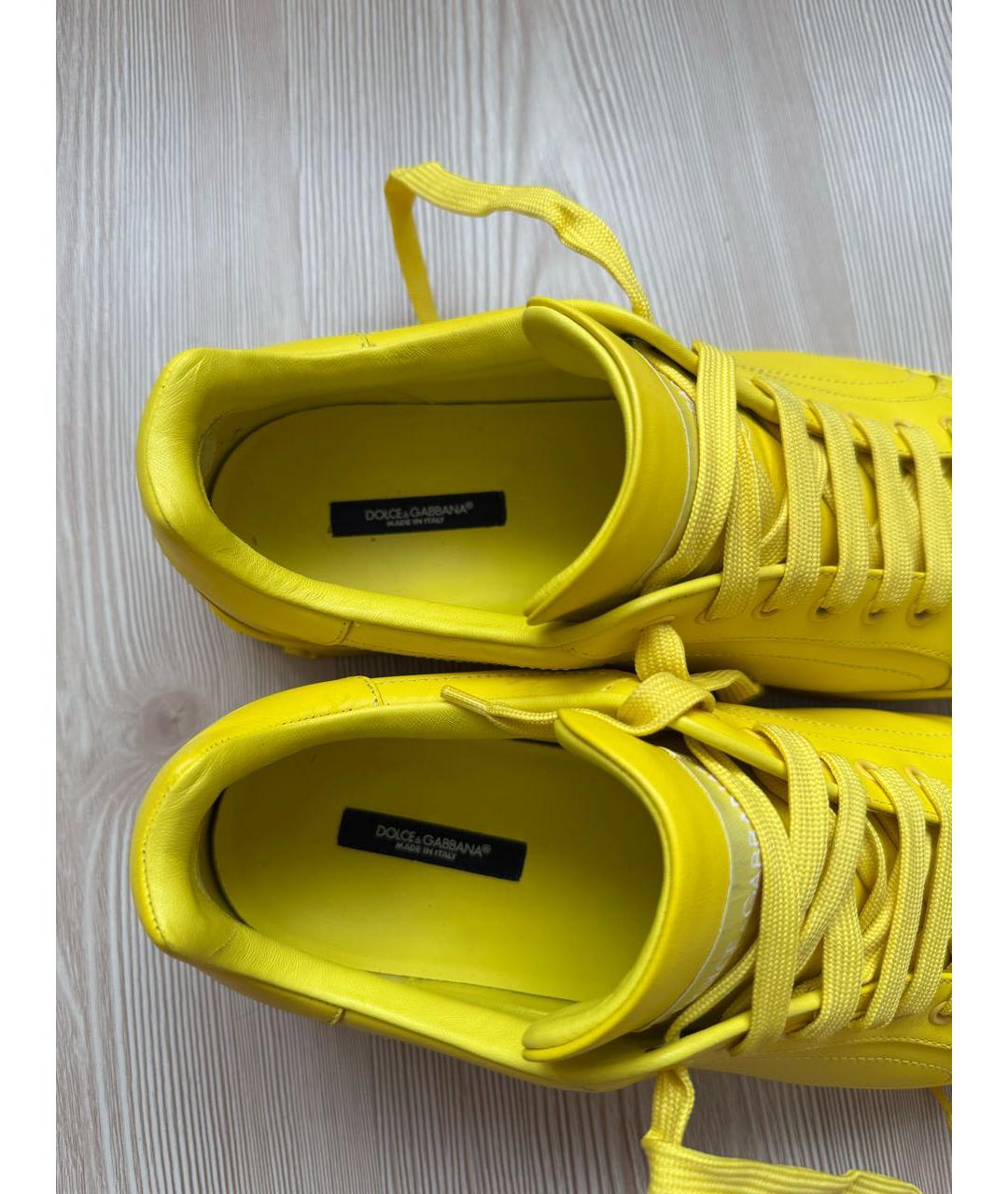 DOLCE&GABBANA Желтые кожаные низкие кроссовки / кеды, фото 8