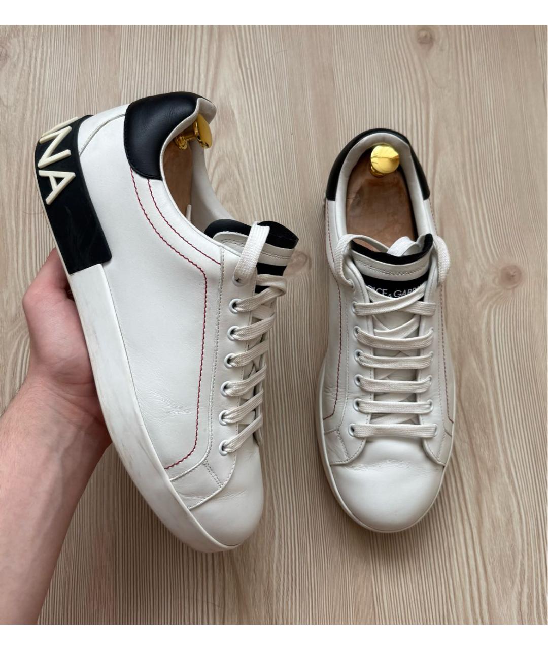 DOLCE&GABBANA Белые кожаные низкие кроссовки / кеды, фото 2