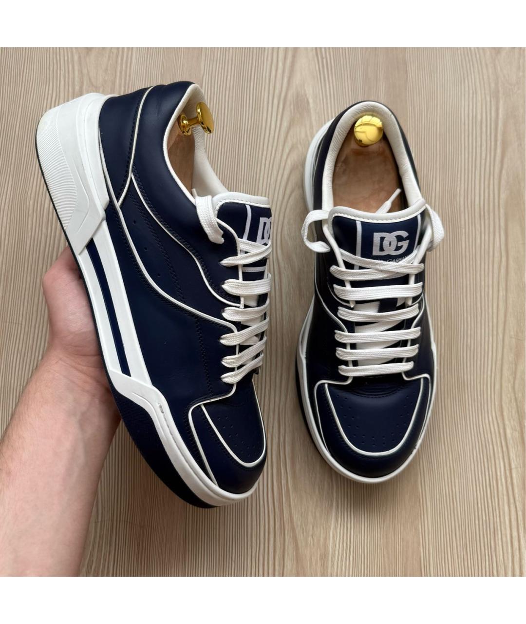 DOLCE&GABBANA Темно-синие кожаные низкие кроссовки / кеды, фото 2