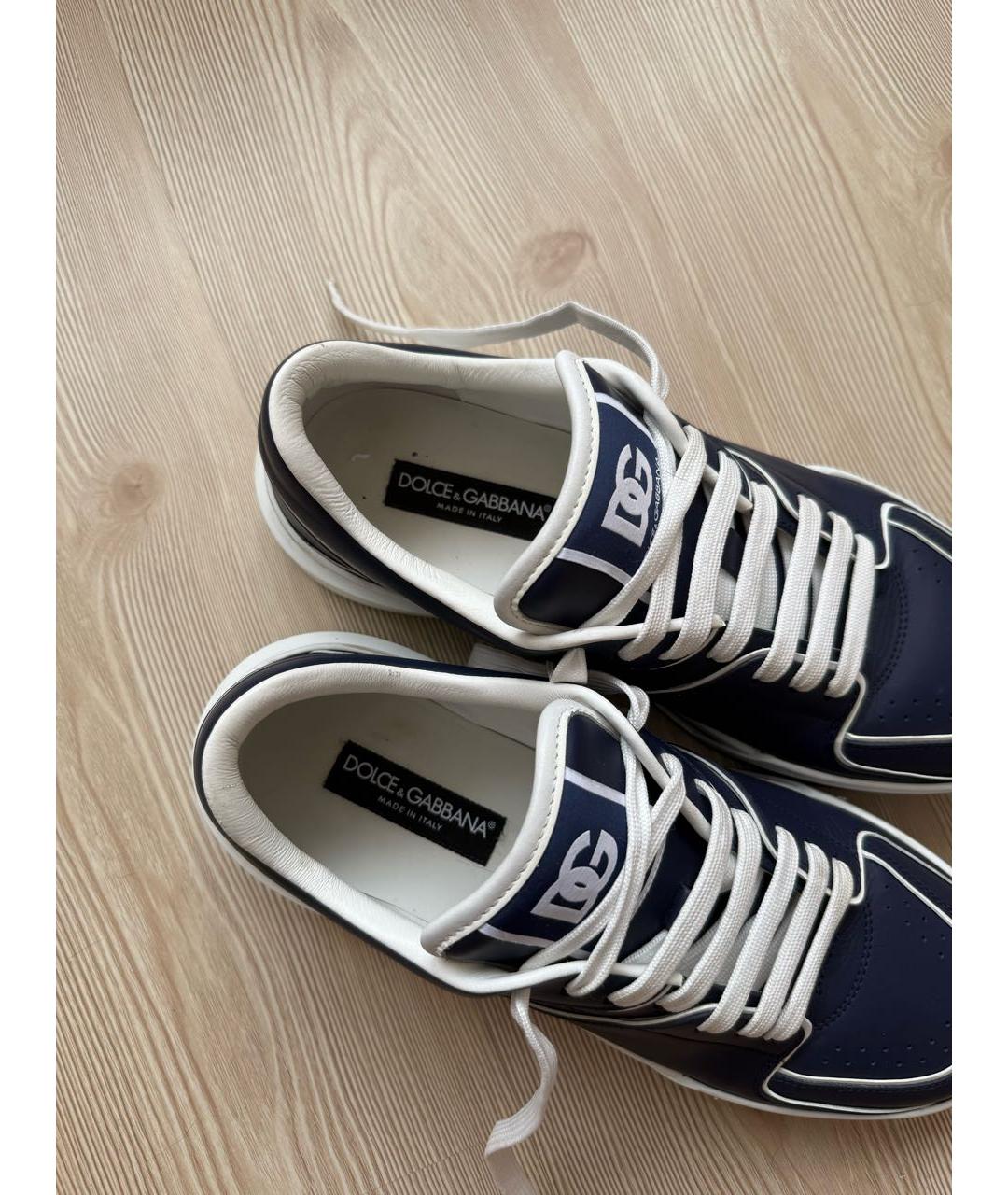 DOLCE&GABBANA Темно-синие кожаные низкие кроссовки / кеды, фото 8