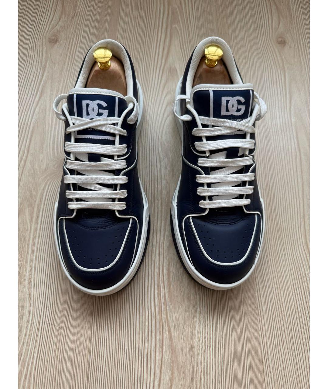 DOLCE&GABBANA Темно-синие кожаные низкие кроссовки / кеды, фото 3