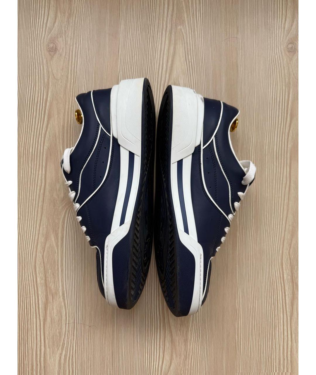 DOLCE&GABBANA Темно-синие кожаные низкие кроссовки / кеды, фото 4