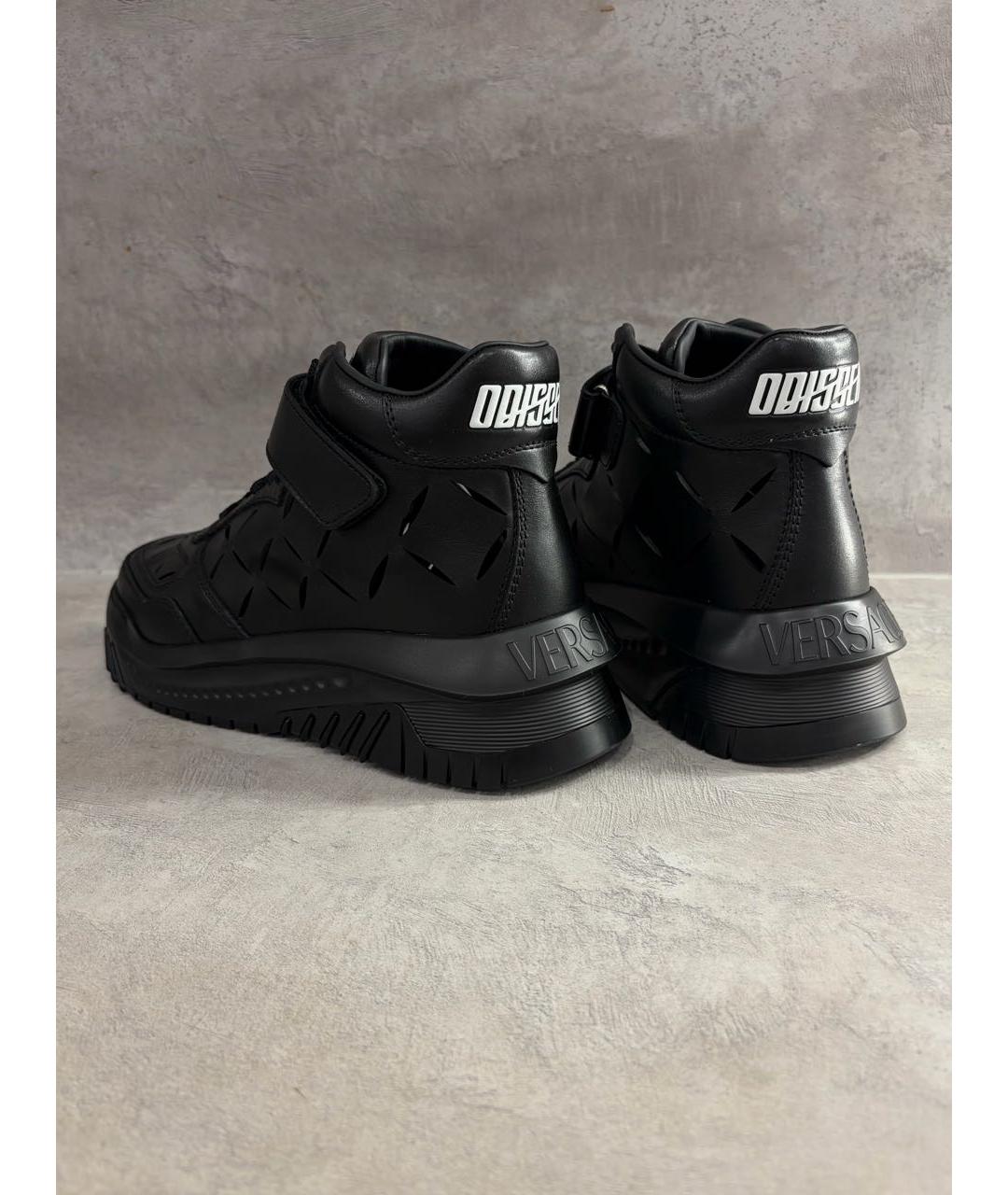 VERSACE Черные кожаные высокие кроссовки / кеды, фото 6
