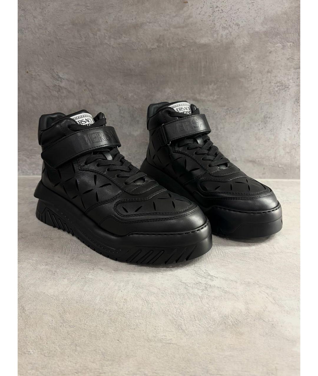 VERSACE Черные кожаные высокие кроссовки / кеды, фото 3