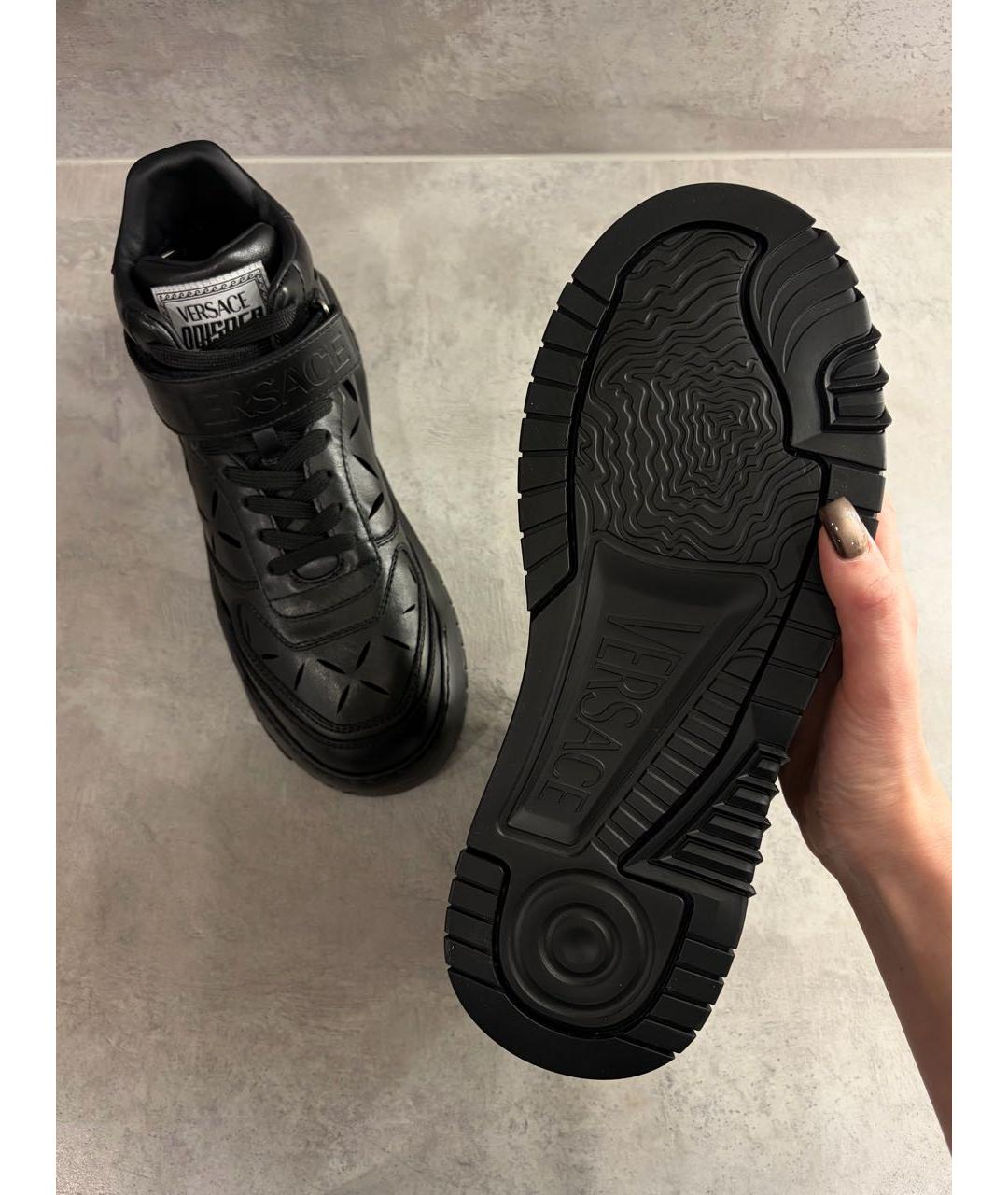 VERSACE Черные кожаные высокие кроссовки / кеды, фото 7