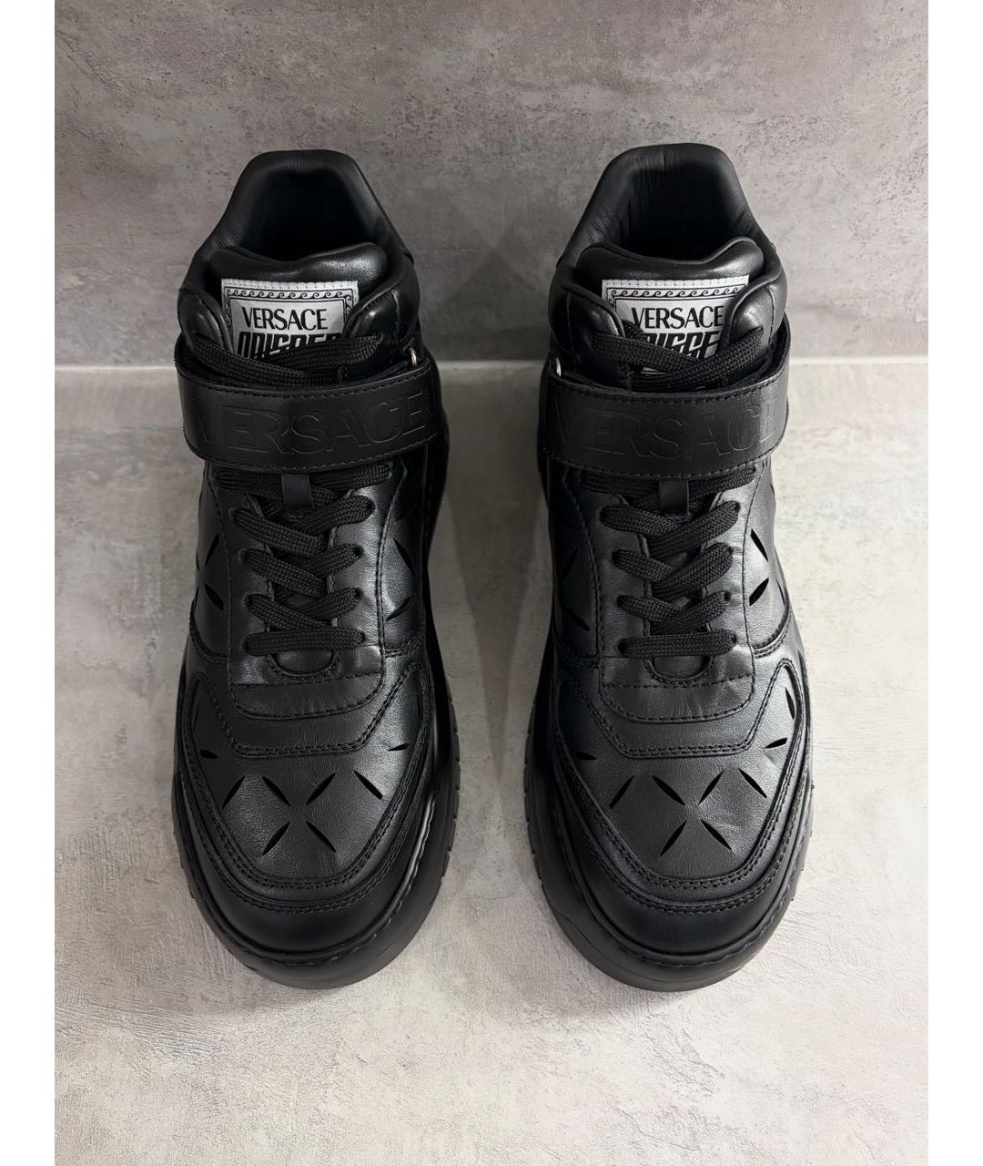 VERSACE Черные кожаные высокие кроссовки / кеды, фото 4