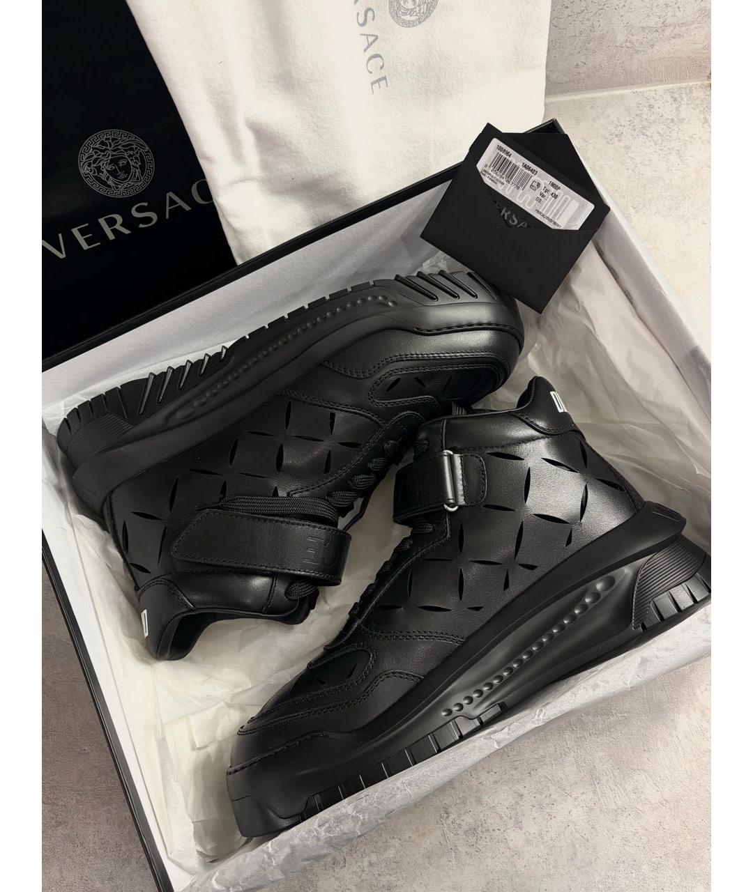 VERSACE Черные кожаные высокие кроссовки / кеды, фото 8