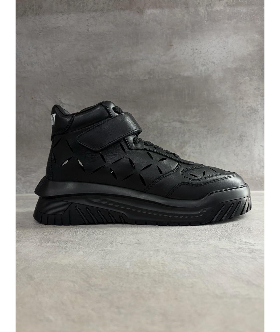 VERSACE Черные кожаные высокие кроссовки / кеды, фото 9