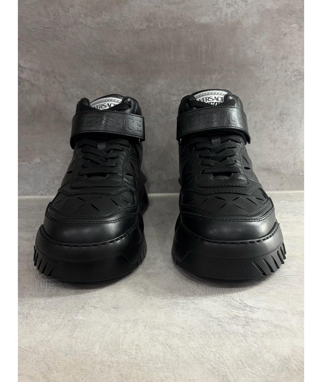 VERSACE Черные кожаные высокие кроссовки / кеды, фото 5