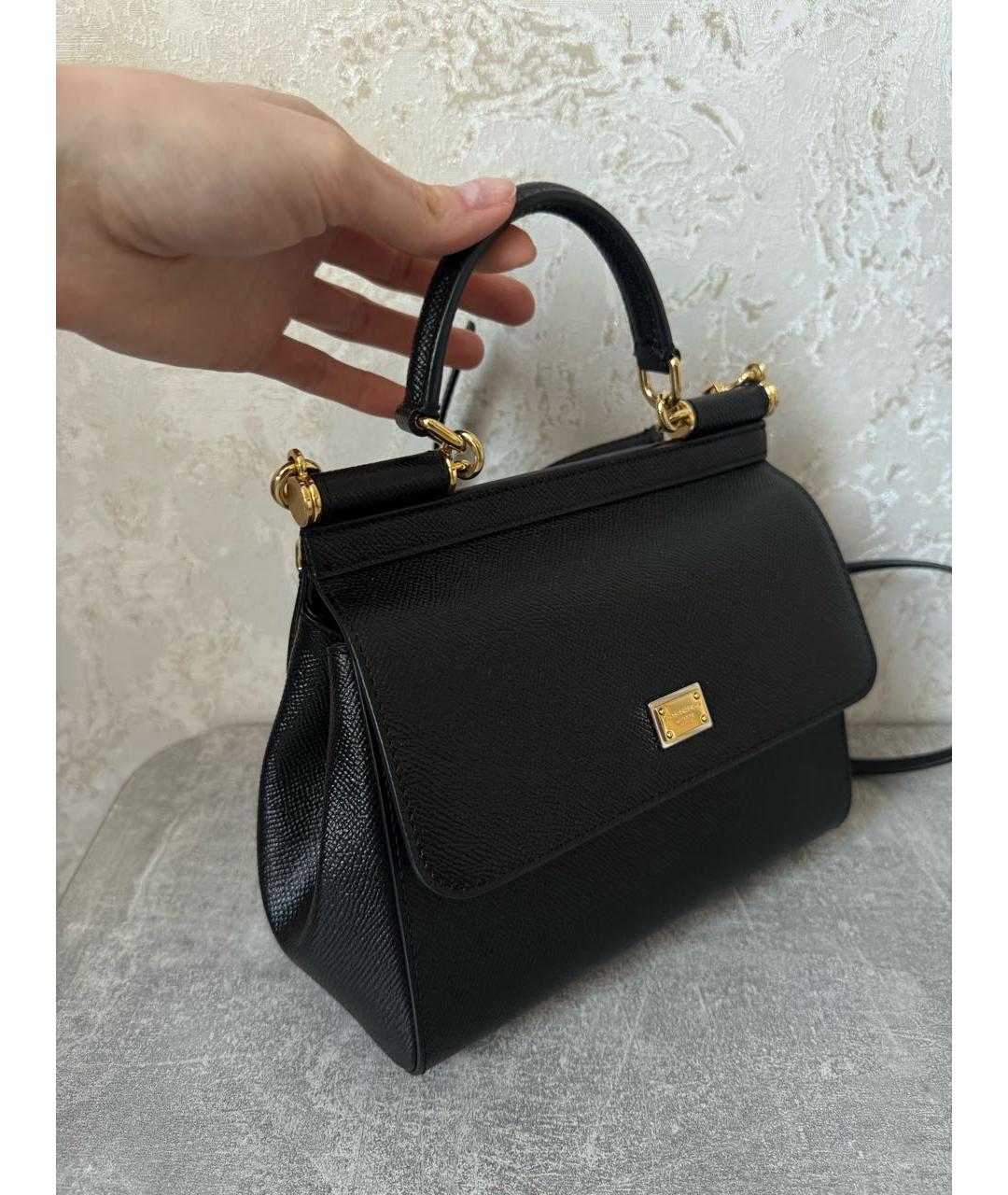 DOLCE&GABBANA Черная кожаная сумка с короткими ручками, фото 2