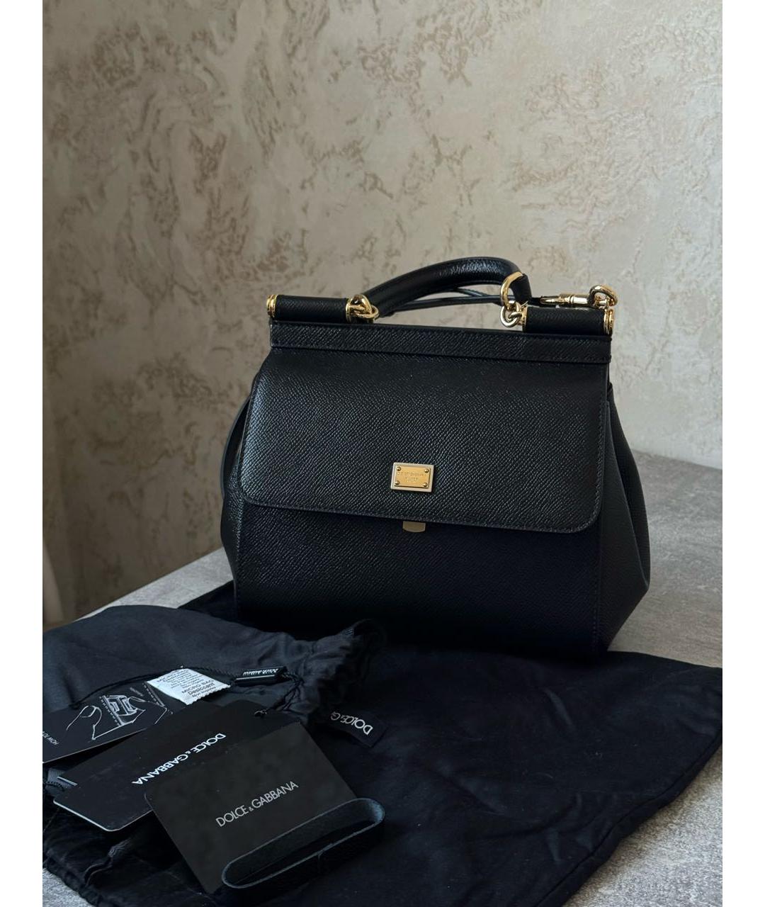 DOLCE&GABBANA Черная кожаная сумка с короткими ручками, фото 9