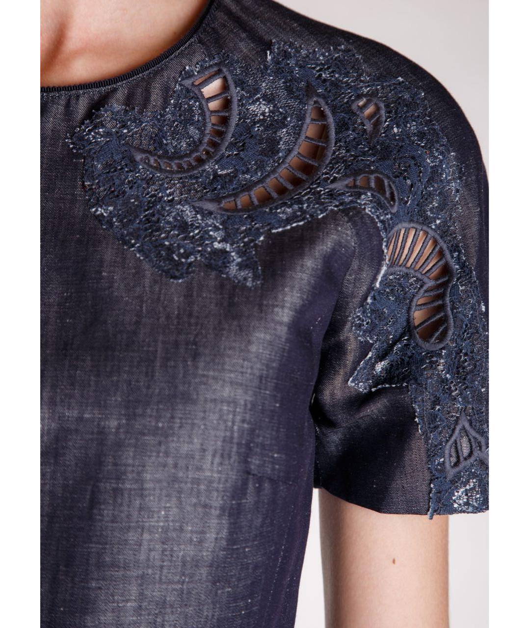 LES COPAINS Темно-синее льняное коктейльное платье, фото 5