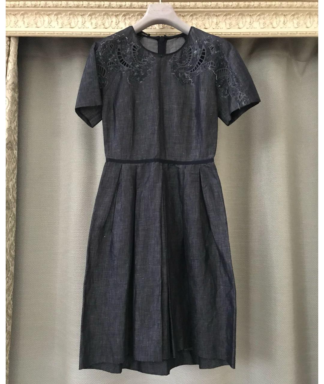 LES COPAINS Темно-синее льняное коктейльное платье, фото 6