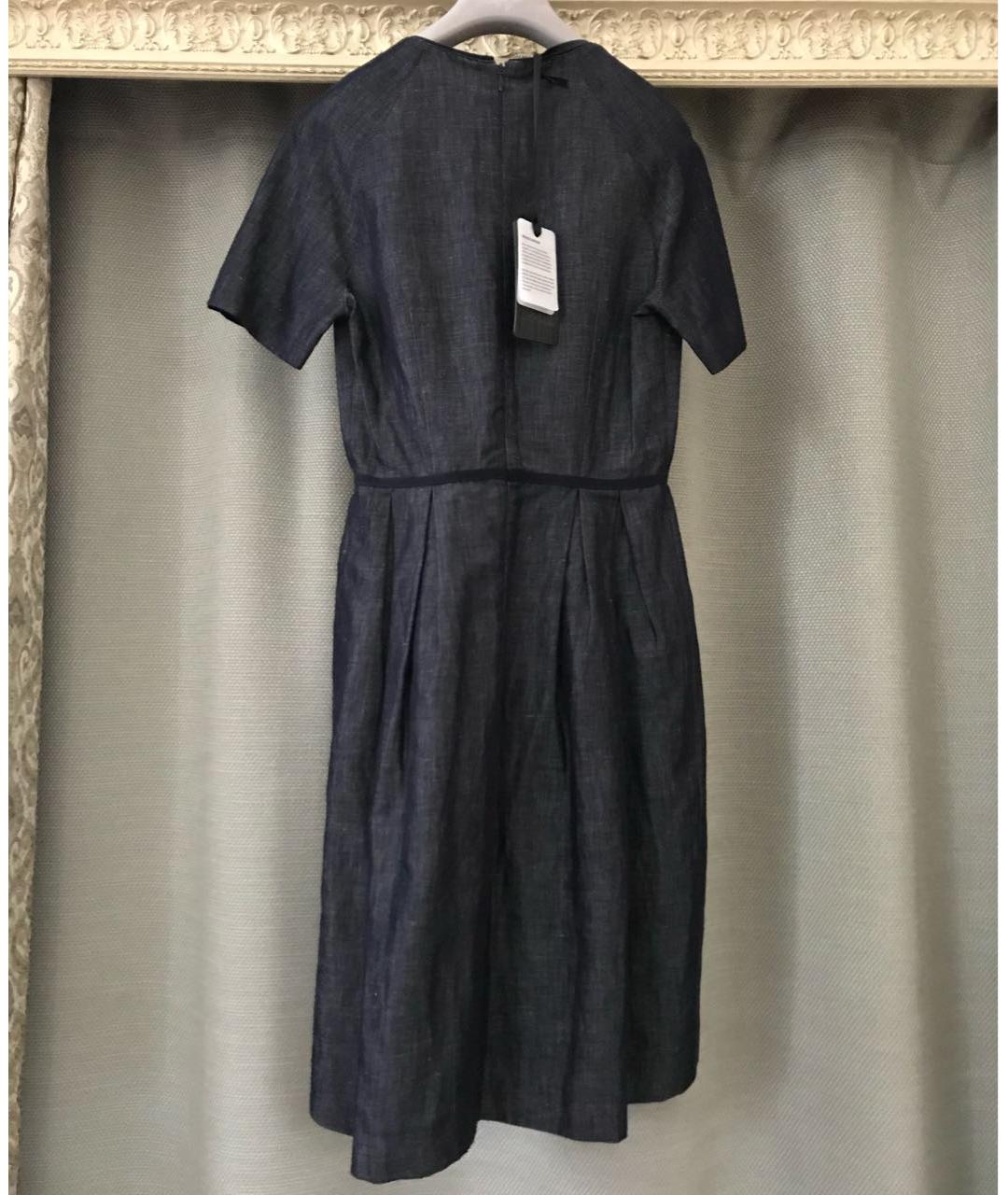 LES COPAINS Темно-синее льняное коктейльное платье, фото 7
