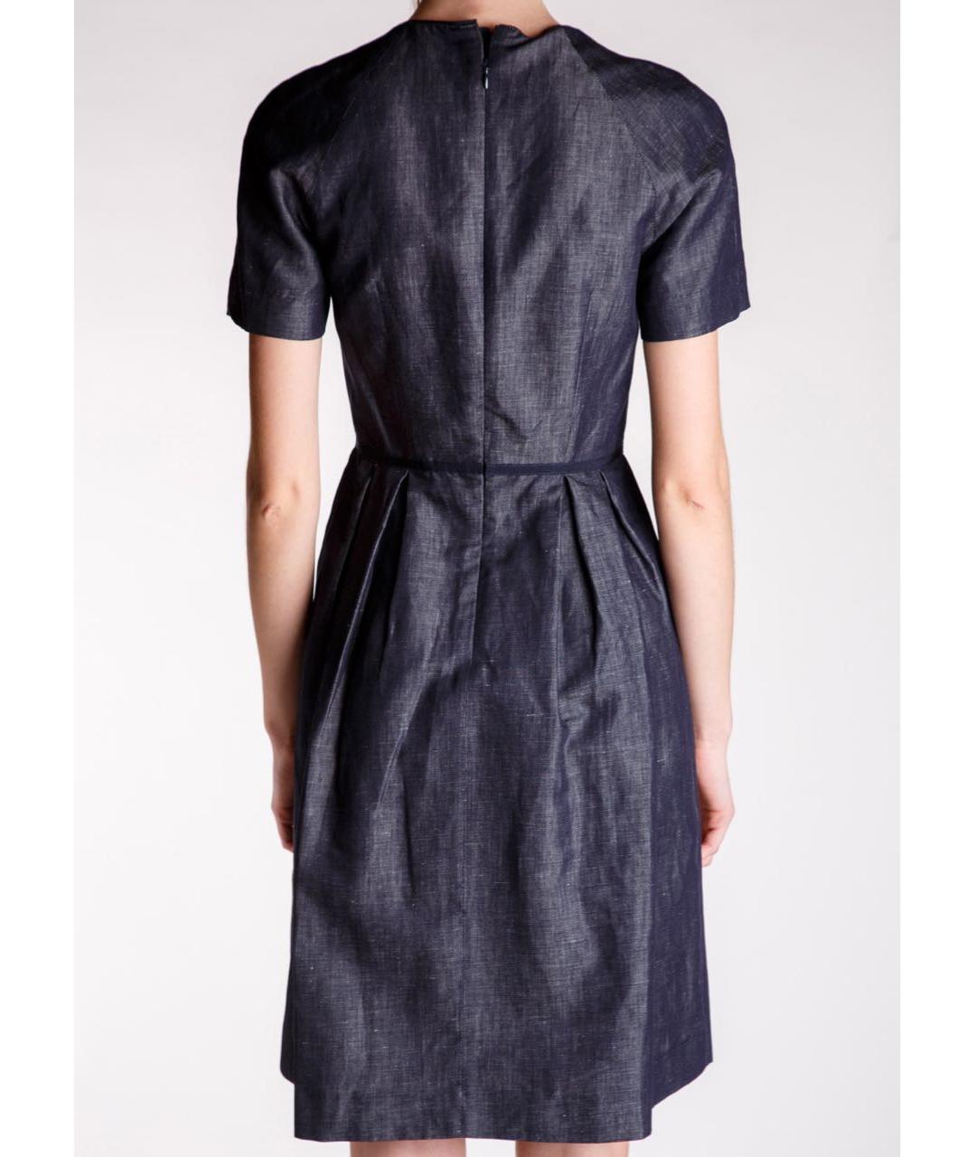 LES COPAINS Темно-синее льняное коктейльное платье, фото 4