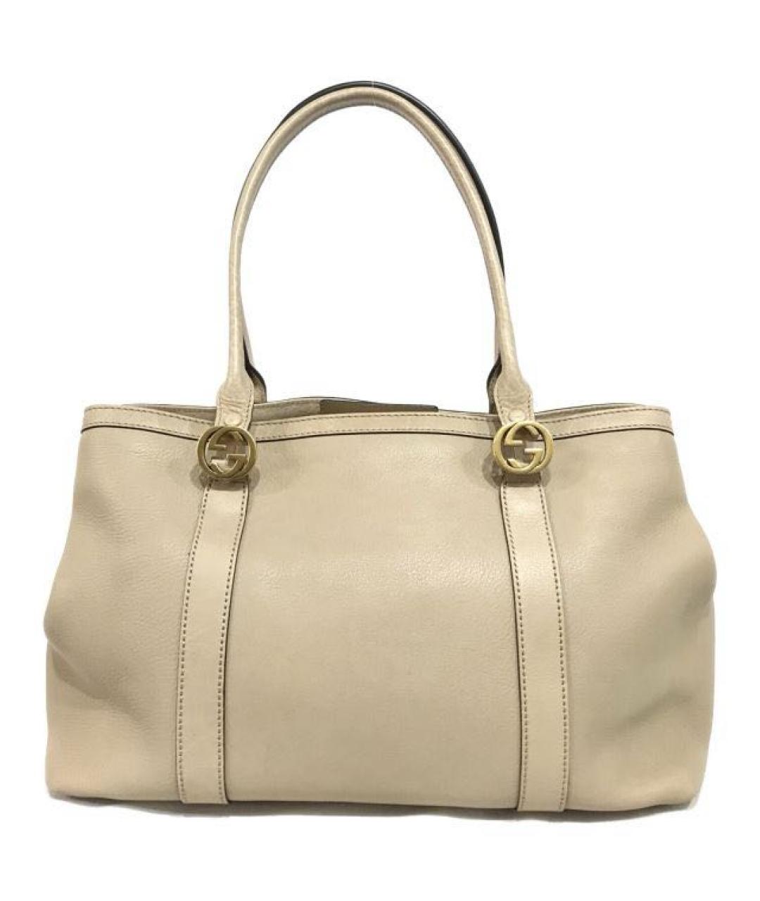 GUCCI Бежевая кожаная сумка с короткими ручками, фото 3