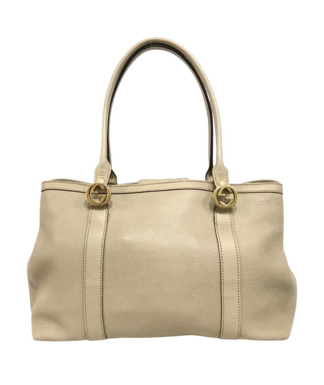 GUCCI Бежевая кожаная сумка с короткими ручками, фото 1
