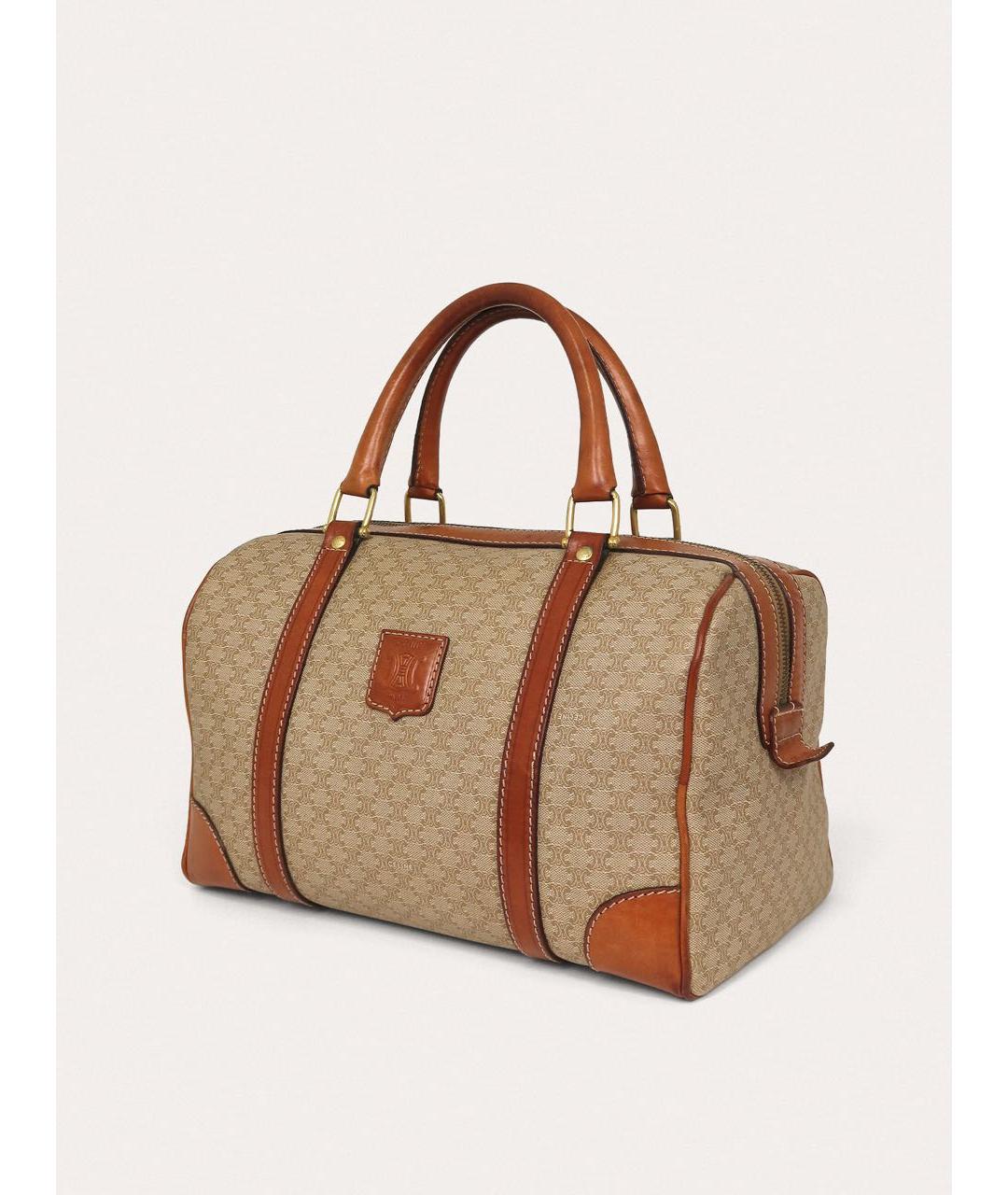 CELINE Бежевая кожаная сумка с короткими ручками, фото 2