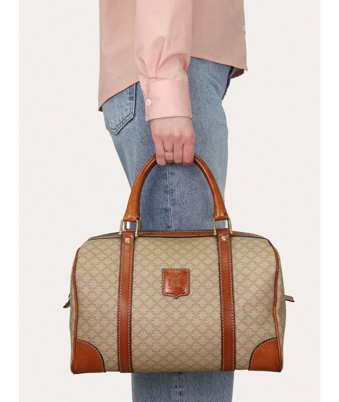 CELINE Бежевая кожаная сумка с короткими ручками, фото 8