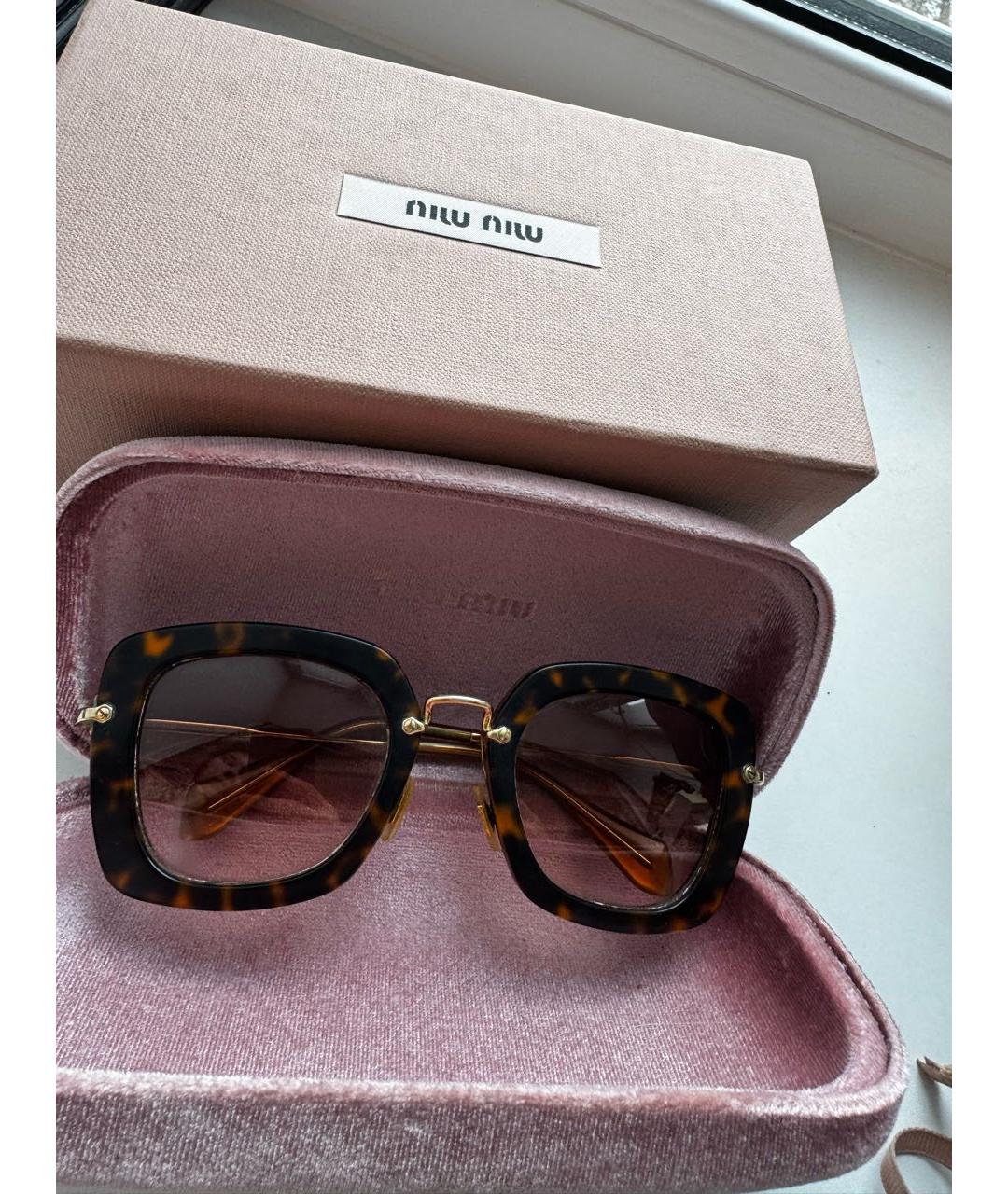 MIU MIU Коричневые металлические солнцезащитные очки, фото 4