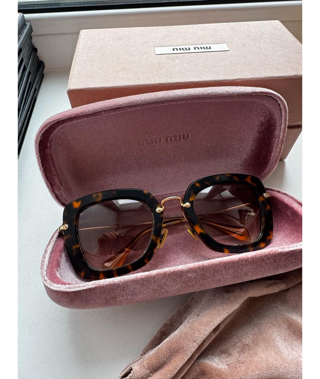 MIU MIU Коричневые металлические солнцезащитные очки, фото 6