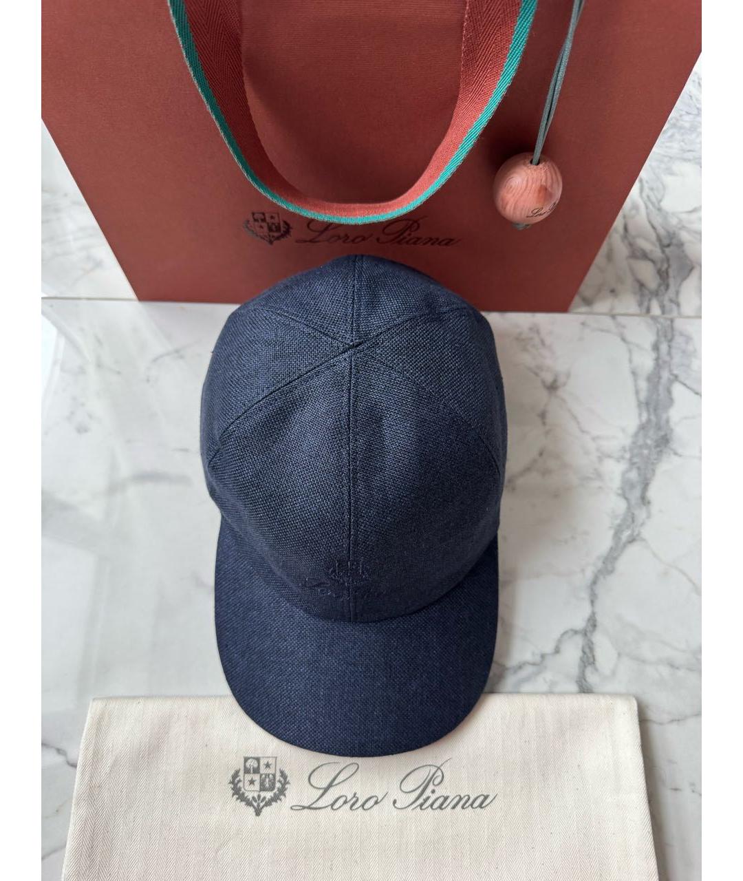 LORO PIANA Темно-синяя льняная кепка/бейсболка, фото 4