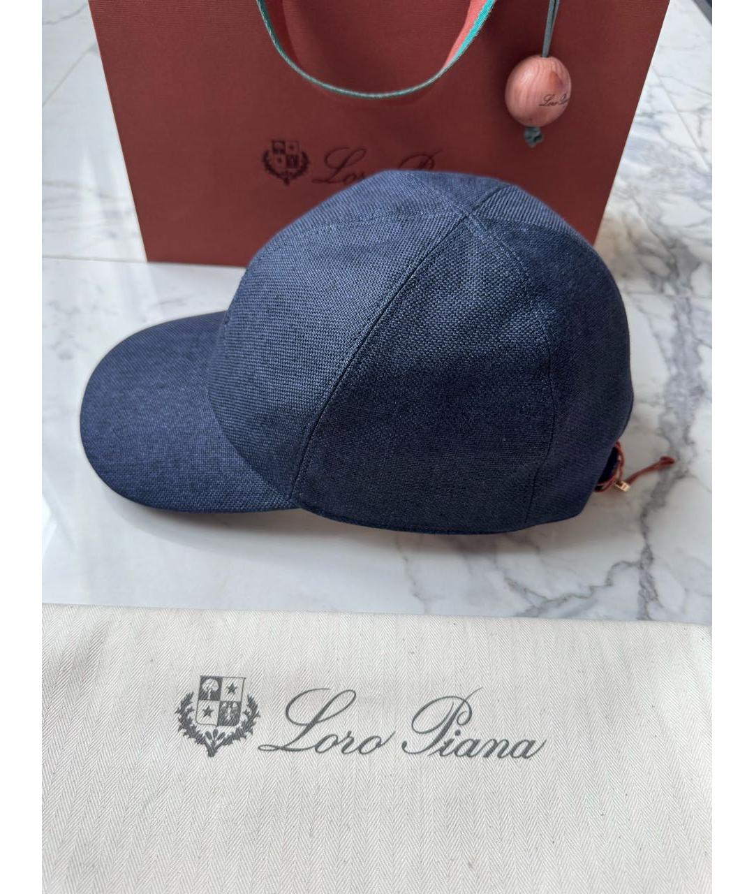 LORO PIANA Темно-синяя льняная кепка/бейсболка, фото 6