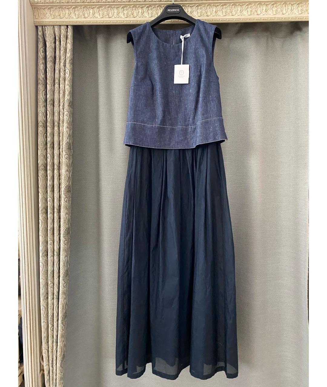 PESERICO Темно-синее хлопковое коктейльное платье, фото 6
