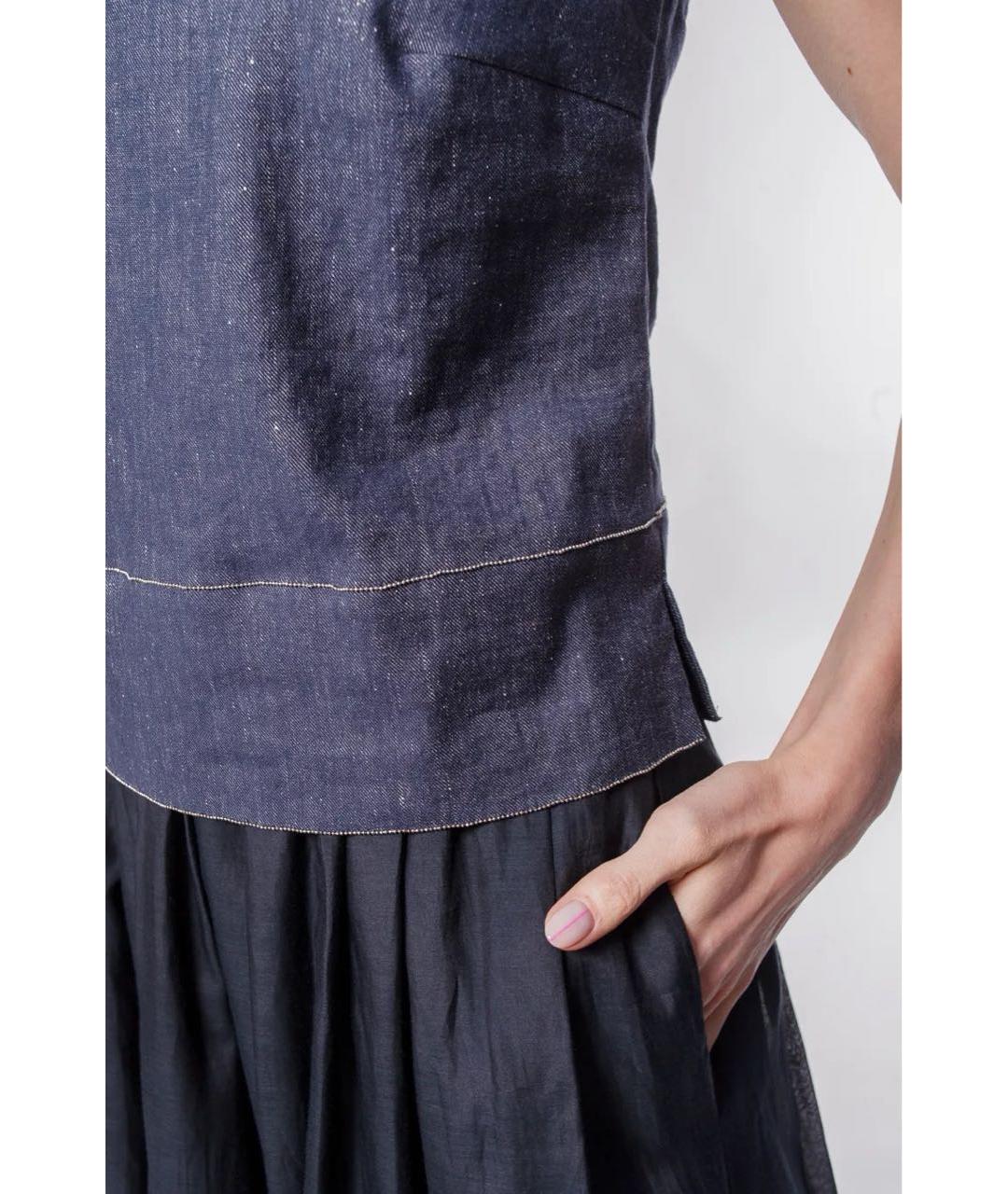 PESERICO Темно-синее хлопковое коктейльное платье, фото 5