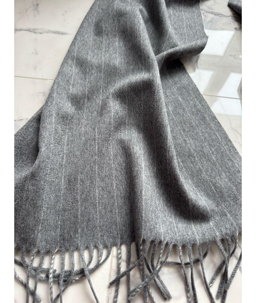 LORO PIANA Серый шерстяной шарф, фото 5