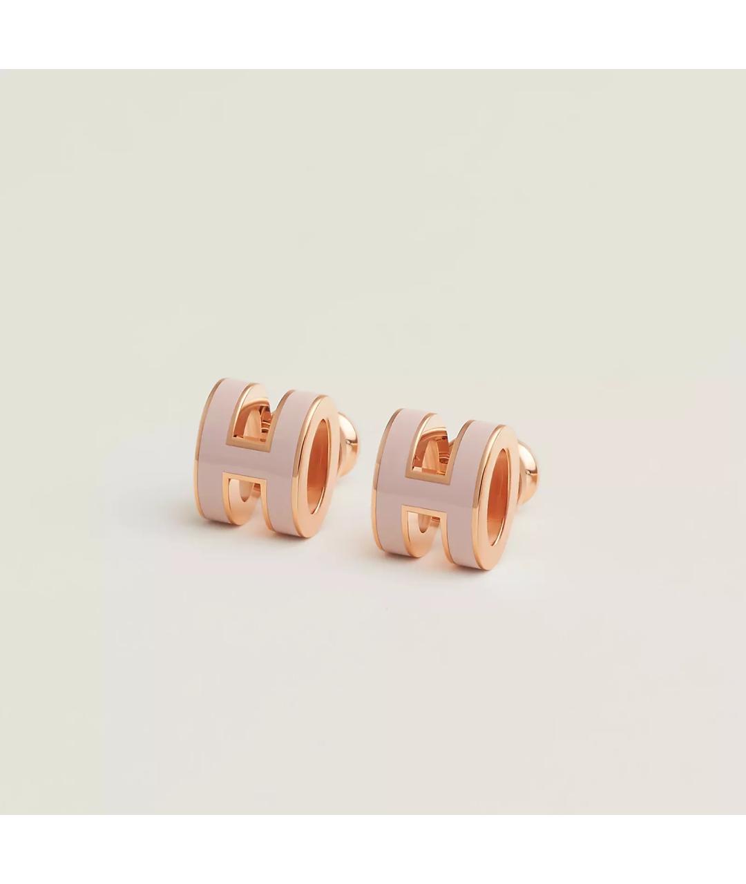 HERMES Розовые металлические серьги, фото 2