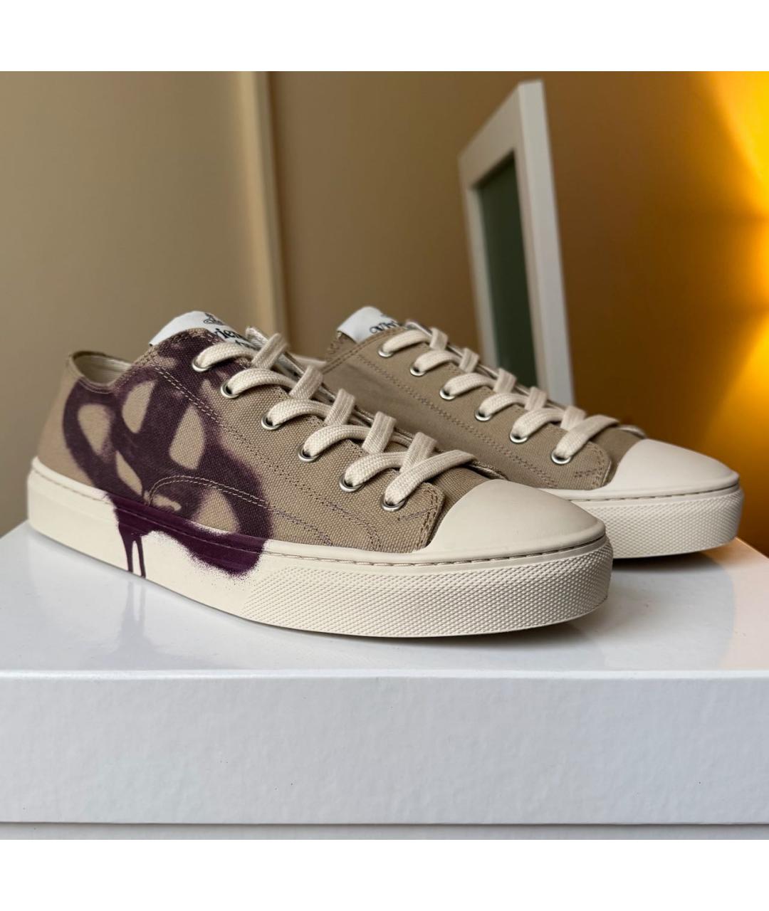 VIVIENNE WESTWOOD Бежевые текстильные низкие кроссовки / кеды, фото 2