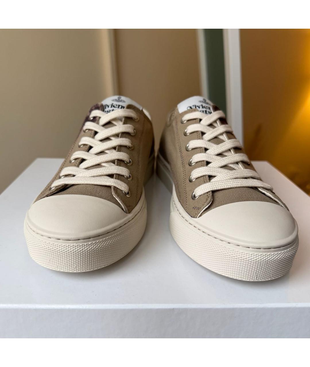 VIVIENNE WESTWOOD Бежевые текстильные низкие кроссовки / кеды, фото 4