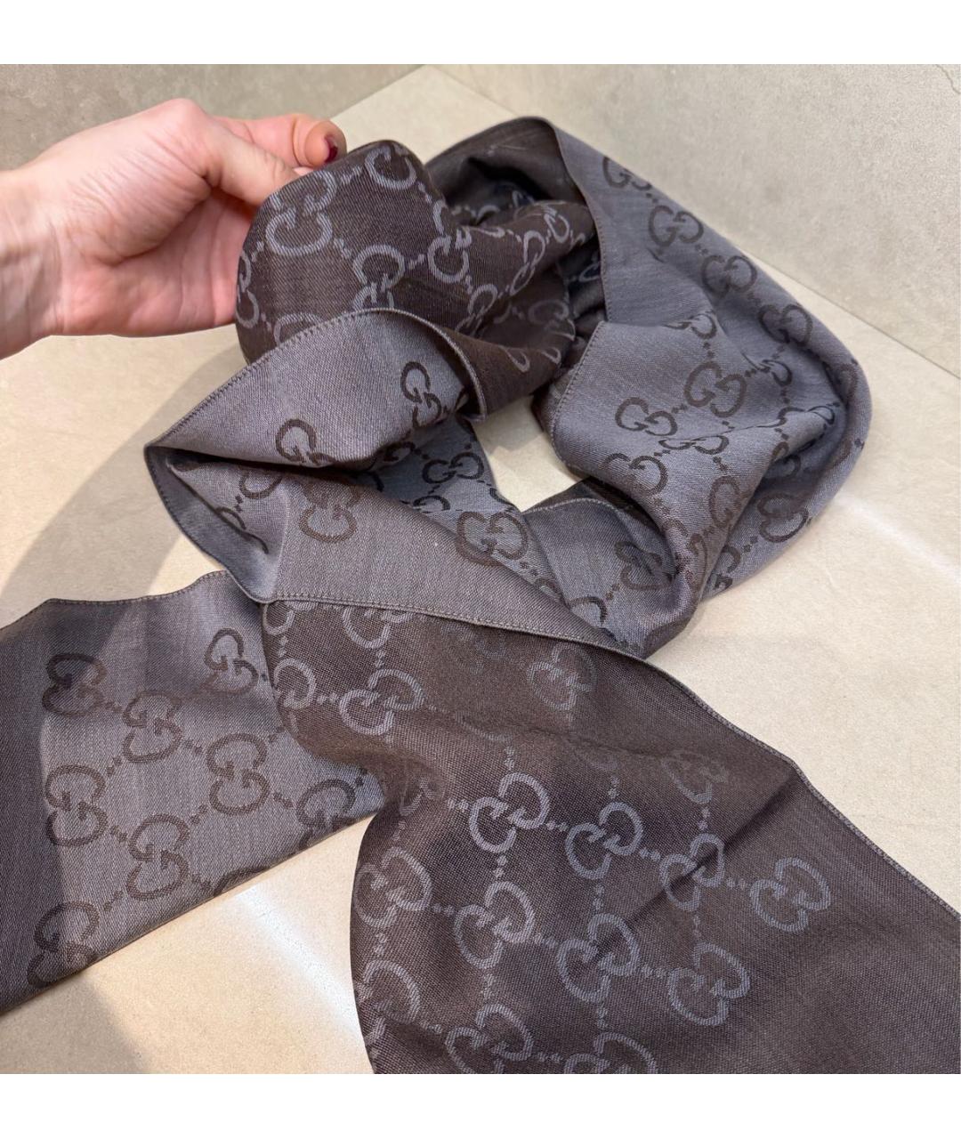 GUCCI Коричневый шерстяной шарф, фото 3