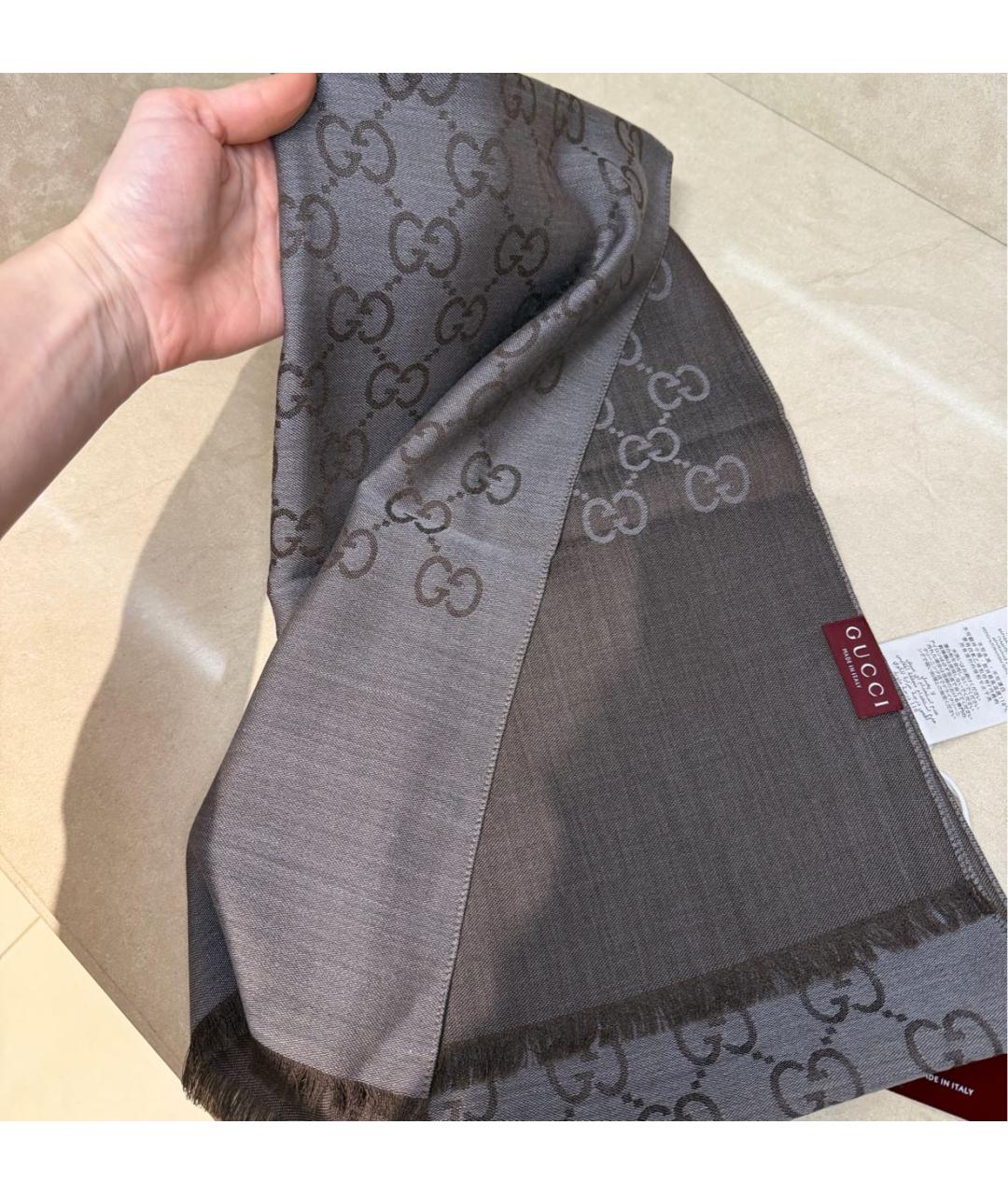 GUCCI Коричневый шерстяной шарф, фото 6