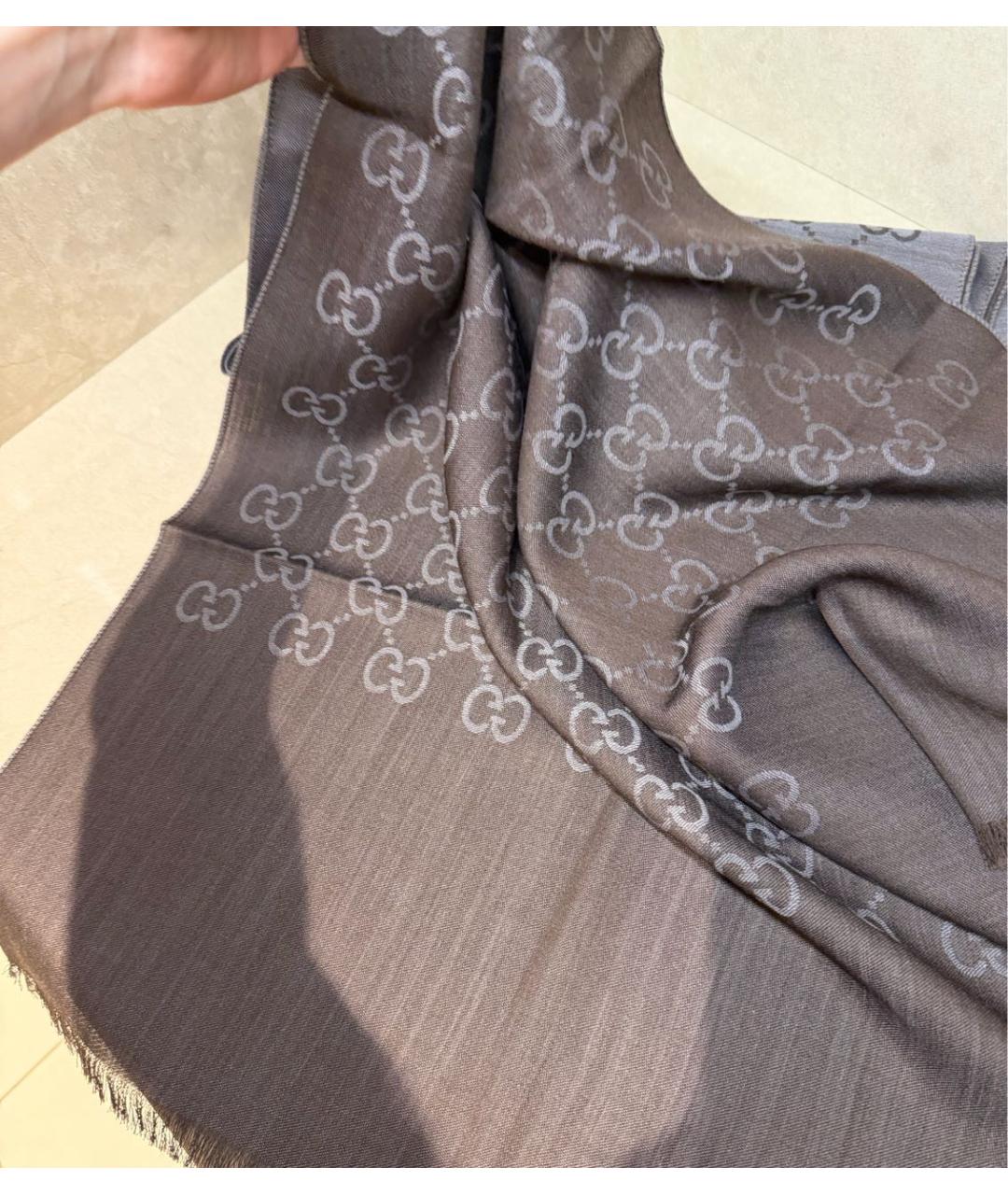 GUCCI Коричневый шерстяной шарф, фото 8